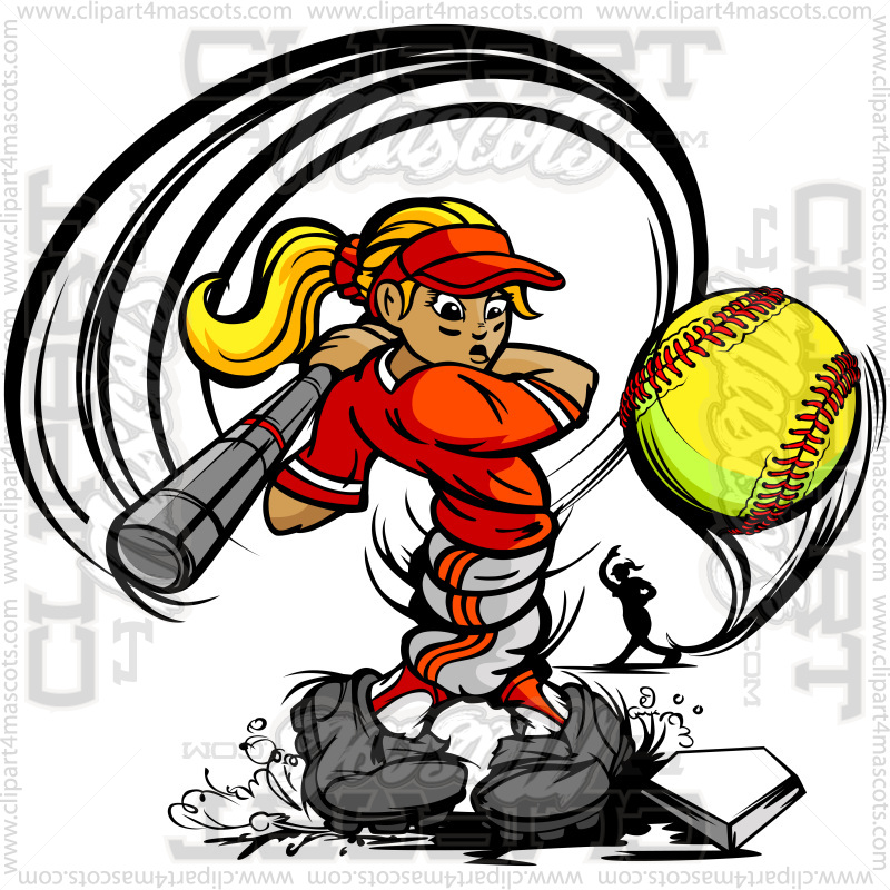 Cartoon Fastpitch Softball Batter Image. Vector or Jpg Formats.