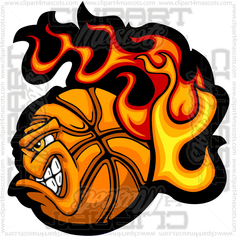 Flaming Basketball Face Image. Vector or Jpg Formats.