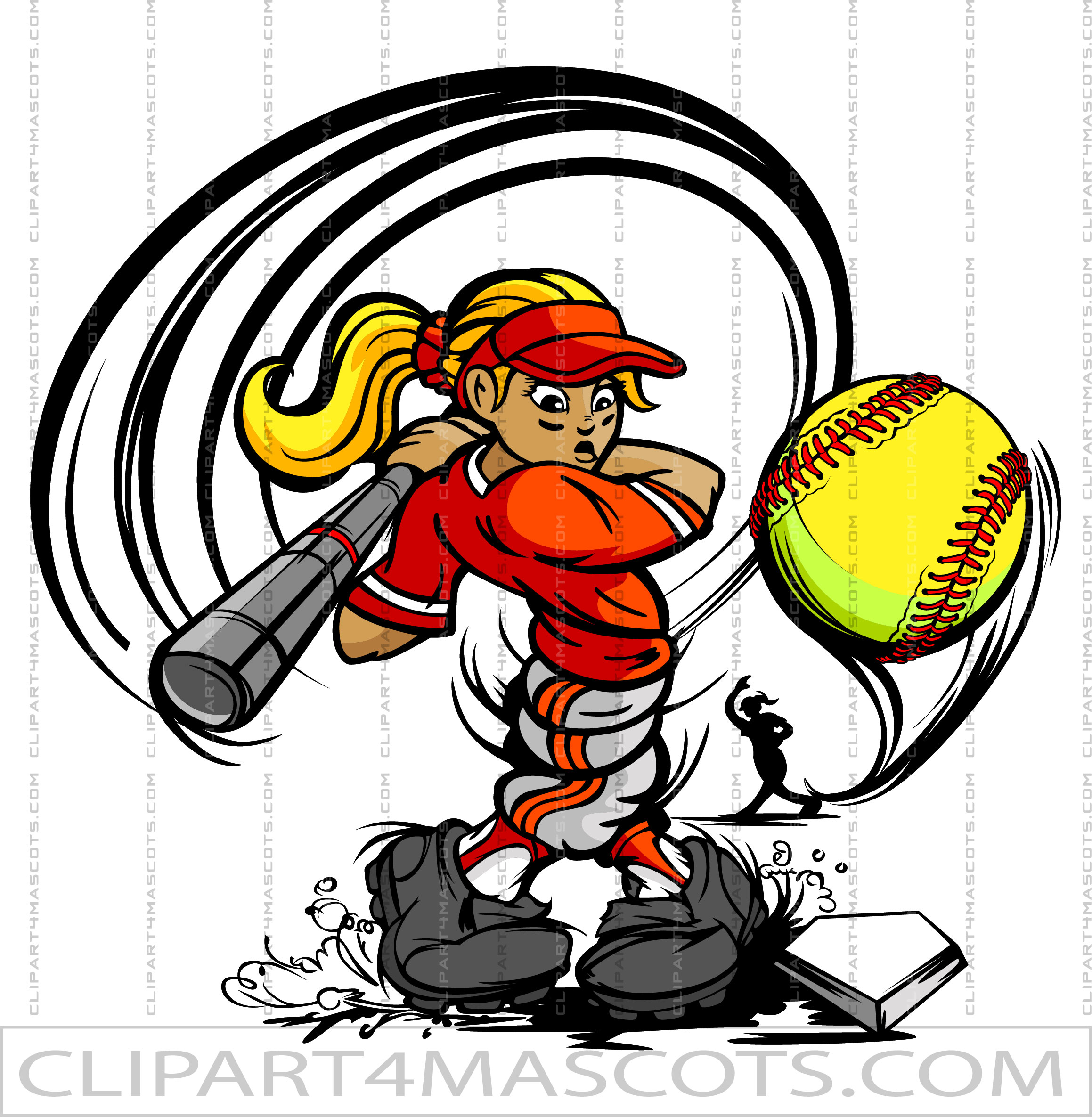 Cartoon Fastpitch Softball Batter
